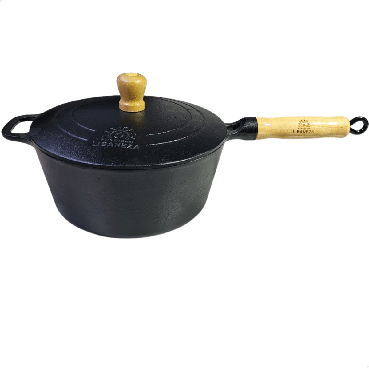 panela de ferro fundido com cabo caçarola com tampa de ferro 4,1 litros 24 cm de diametro fundição lib 