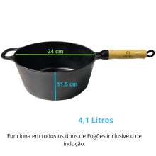 panela de ferro fundido com cabo caçarola com tampa de ferro 4,1 litros 24 cm de diametro fundição lib 