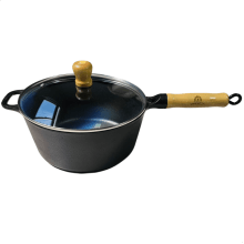 panela de ferro fundido com cabo caçarola com tampa de vidro 4,1 litros 24 cm de diametro fundição lib 